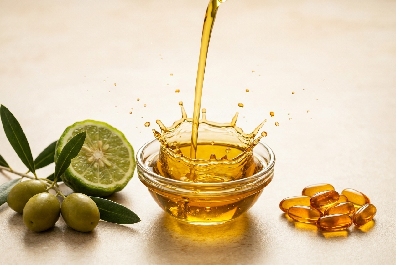 Olive oil, fresh olives, bergamot and golden softgels